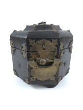 Vintage Japanese Wooden Tea Box Trinket Box Paper Lined Locking - Missing Foot