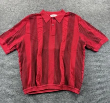 Vintage St Croix Knits Polo Shirt Mens Large Red Textured Stripe Cotton 80s USA