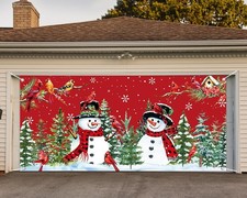 Christmas Garage Door Banner Snowy Forest Snowman Cardinal Door Cover 6 x 13 Ft