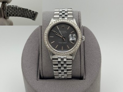 Rolex Date 15210 34mm Gray Dial Diamond Bezel Stainless Steel Jubilee