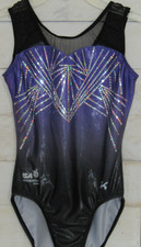 GK Leotard Metallic Purple Black Sheer Sequins USA Gymnastics AXS Adult XS
