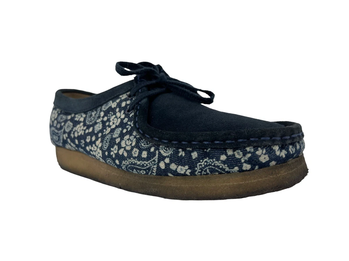 kaptajn bemærkede ikke Ringlet Clarks Wallabees Blue Paisley Print Denim Suede Crepe Sole Loafers Womens 9  | eBay