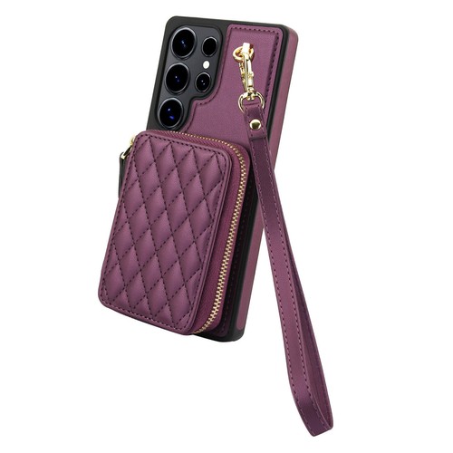 Zipper Grid Leather Card Wallet Phone Case For Samsung S25 S24 S23 S22 Ultra - Picture 9 of 19