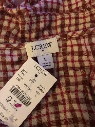 Top J.Crew in flanella collo quadrato con volant grande prateria cottage a quadri rosso mattone NUOVO - Foto 3 di 10