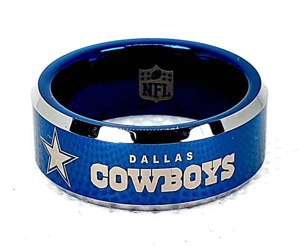 Anillo de boda Dallas Cowboys 8 mm azul y plata talla 6,75 Foto 2 de 4