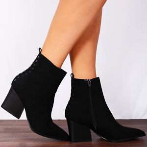 black pointed heeled ankle boots