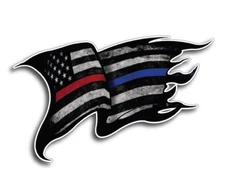 Thin Blue Red Line Subdued Tattered American Flag decal sticker Police Officer