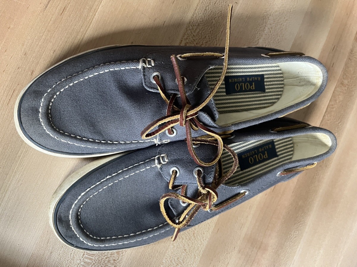 Ralph Lauren Polo Blue Mens Canvas Sander Leather Laced Boat