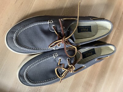 Ralph Lauren Polo Blue Mens Canvas Sander Leather Laced Boat