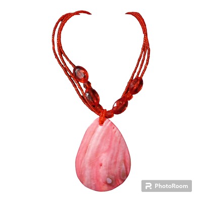 Red Mop Tear Drop Multi Beaded Strand Necklace 16''