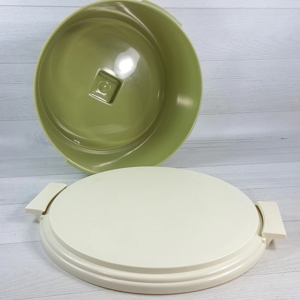 Portapasteles de plástico verde MCM vintage almacenamiento 11 x 7" gráficos de flores Foto 3 de 4