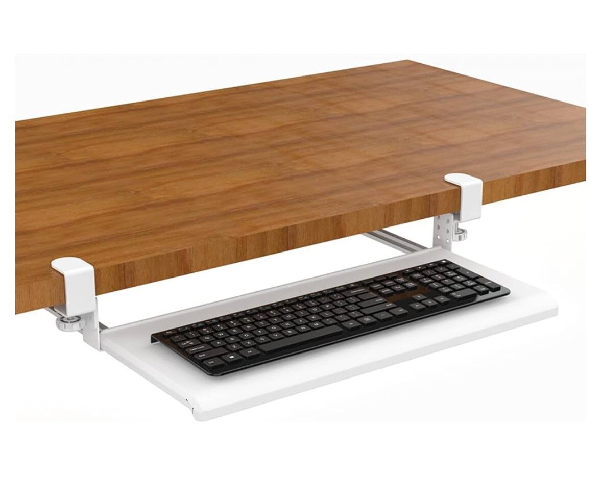 Stand Up Desk Store Compact Clamp-On Adjustable Height Under Desk Keyboard Tray
