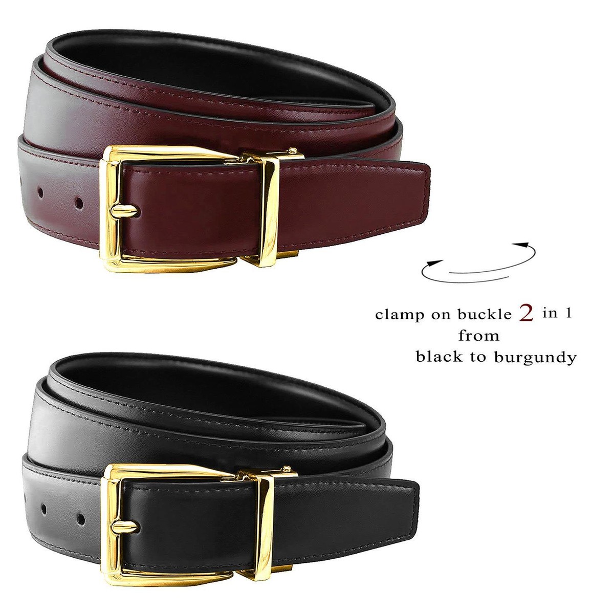 Reversible Leather Belt Classic Buckle Wide 1.38 Inches for Dresses Jeans Coats CHV Designer Belts For Men: Classic Leather Belt With  main image 2