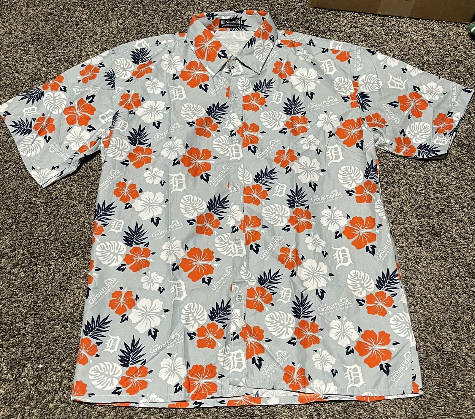 Detroit Tigers Visit Central Florida Hawaiian Light Blue Button Up Large  Shirt E | eBay