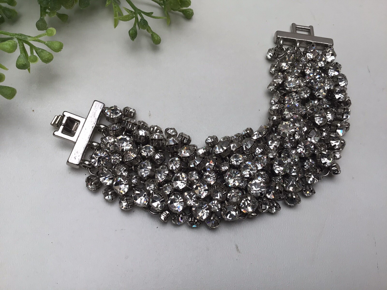 Statement Silver Tone Sparkly Rhinestone Link Bra… - image 6