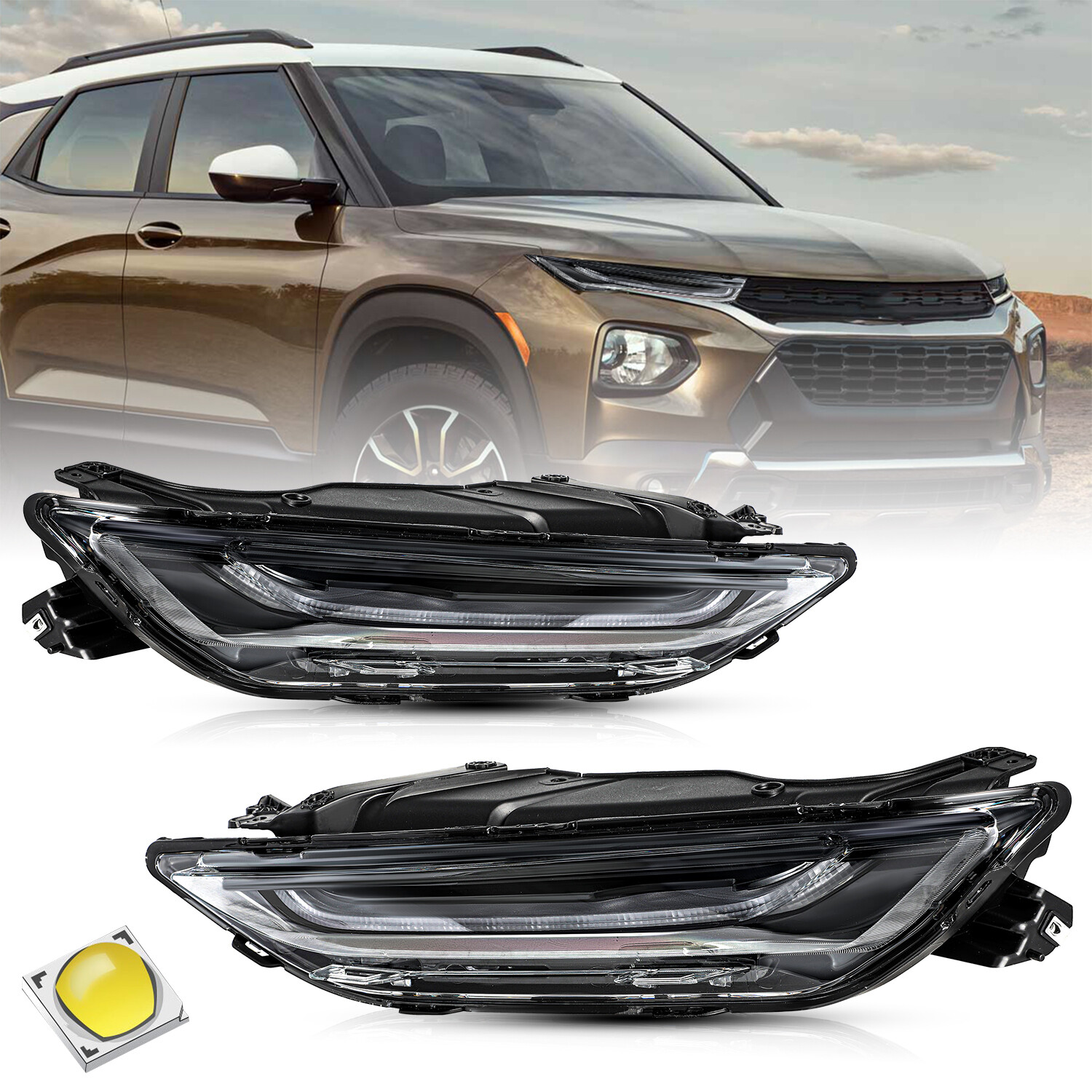 For 2019-2022 Chevy Blazer Upper Running Light Headlights w/ LED DRL Assembly