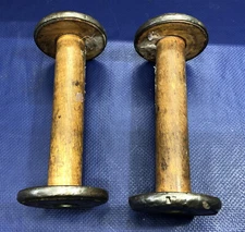 2 Wood Industrial Spools 9'' x 4'' vintage loom yarn textile mill bobbin WH Sons