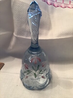 Fenton 6-3/4'' Bell Light Blue W/hand painted Flowers Signed D. Anderson & Marked
