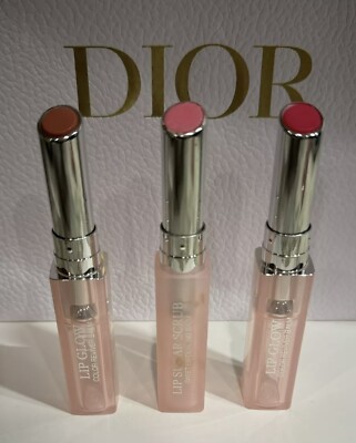 3 DIOR Lips - Lip Sugar Scrub + Lip Glow 007 Raspberry + Lip Glow 012 Rosewood