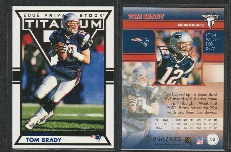 2002 PACIFIC PRIVATE STOCK TITANIUM BLUE PARALLEL #58 TOM BRADY 2ND YR SP #/325