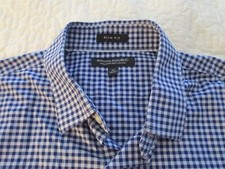 Banana Republic Men's M Long Sleeve Button Up Cotton Shirt Blue Check Slim Fit