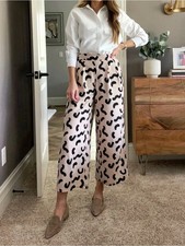 A New Day - Wide Leg Linen Blend Pants Beige Abstract Print Size Medium