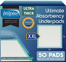 125 Gram Incontinence Bed Pads Disposable for Adults 50 Pack XXL 36" x 36" Super