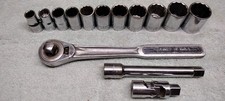 Vtg 14 pc. Craftsman 1/2" Drive Ratchet 6" Extension Universal Swivel 11 Sockets