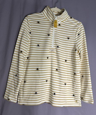Joules Yellow Striped Pullover Sz 4 Long Sleeve Bumble Bee Pockets 1/4 Zip Front