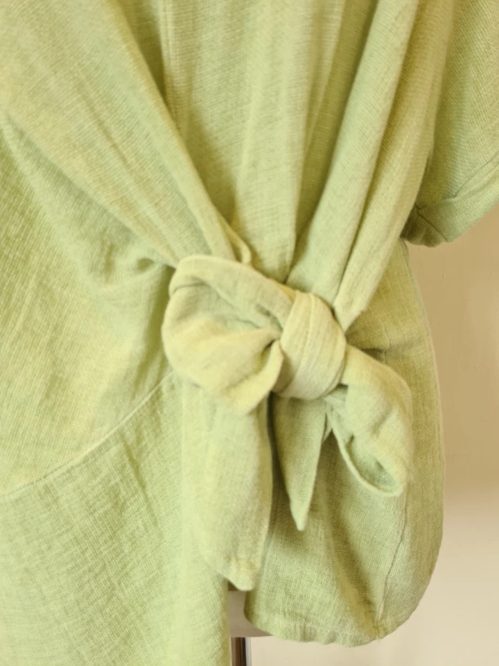 Italian Washed Linen Top Lagenlook Tunic front tie pistachio One Size UK 10-16 - Image 3 of 4