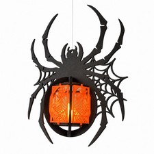 Halloween Spider Lantern Kit LED Tealight Black Orange Hanging Decor 8 x 10 in