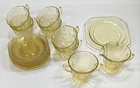 Vtg Madrid Yellow Depression Glass 6 Cups & Saucers Sugar/Creamer 1 Salad Plate