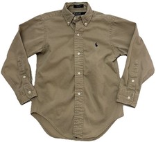 VTG 90's Polo by Ralph Lauren Tan Button Down Shirt ✅ Youth Small ✅ Made In USA