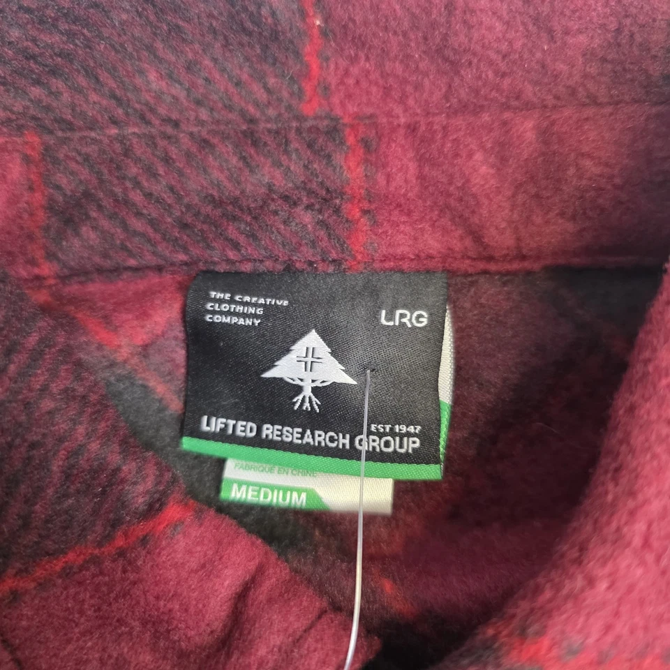 New Lifted Research Group LRG Mens Medium Red Buffalo Plaid Fleece Button Front - Image 4 of 4