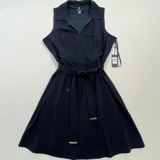 Tommy Hilfiger Navy Sleeveless Belted Polo A-Line Fit Flare Dress Size 16 NWT