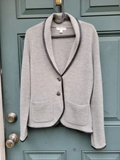 Kenar Women's M Wool Blend Knit Sweater Blazer Shawl Collar Faux Leather Trim