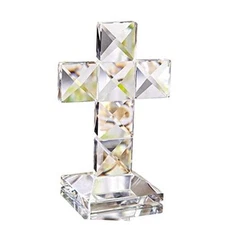 QFkris Crystal Cross Traditional Standing Cross On Base Clear 5'' Tall Glass 