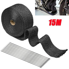 15M Titanium Heat Wrap Tape Exhaust Insulating Downpipe Manifold With Ties Black