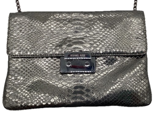 Michael Kors Sloan Python Black Embossed Clutch Chain Shoulder Strap - Picture 2 of 7