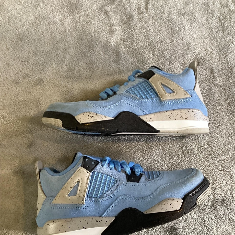 Nike Air Jordan 4 ретро туфли молодежный размер 7Y университета синий UNC Tech серый замши - Изображение 4 из 4