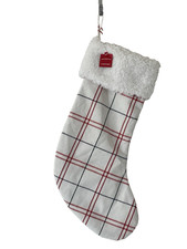 Wondershop Target WHITE RED PLAID CHRISTMAS STOCKING FAUX FUR CUFF 18"