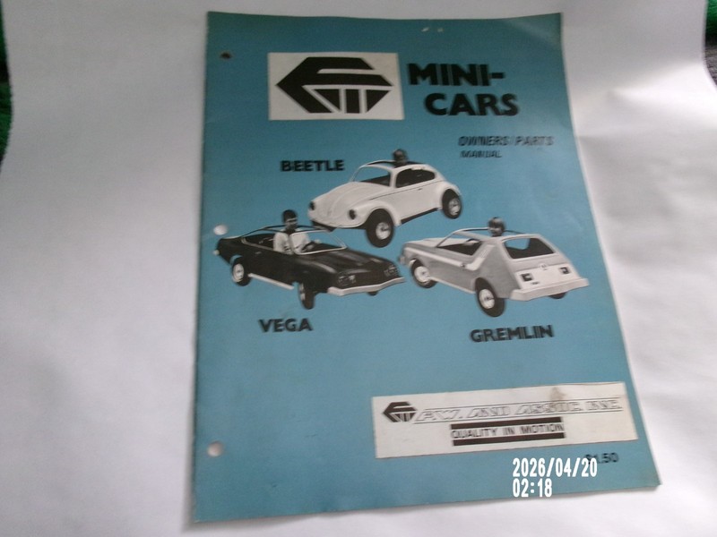 RUPP Kids Mini - Cars Owners Manual Parts Beetle Gremlin Vega VW AMC RARE VNTG