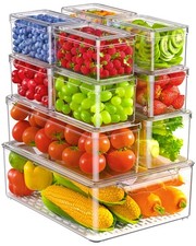 Refrigerator Organizer Bins Set of 11 Stackable Plastic Food Storage Containers