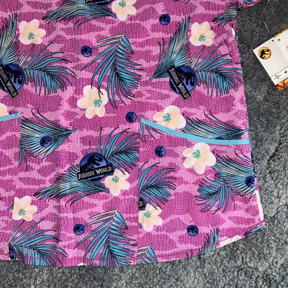 Scrubstar Women's Jurassic World "Dino Skin" Scales V-Neck Print Scrub Top Large - Image 3 of 4