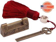 Cerradura y llave vintage decorativa, candado chino antiguo con diseño de flor