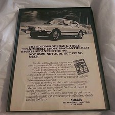 Saab 900 Turbo Print Ad 1981 Framed 8.5x11  Vintage 