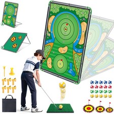 3in1 Golf Chipping Game - Double-Sided Golf Practice Mat, Indoor Outdoor Golf...