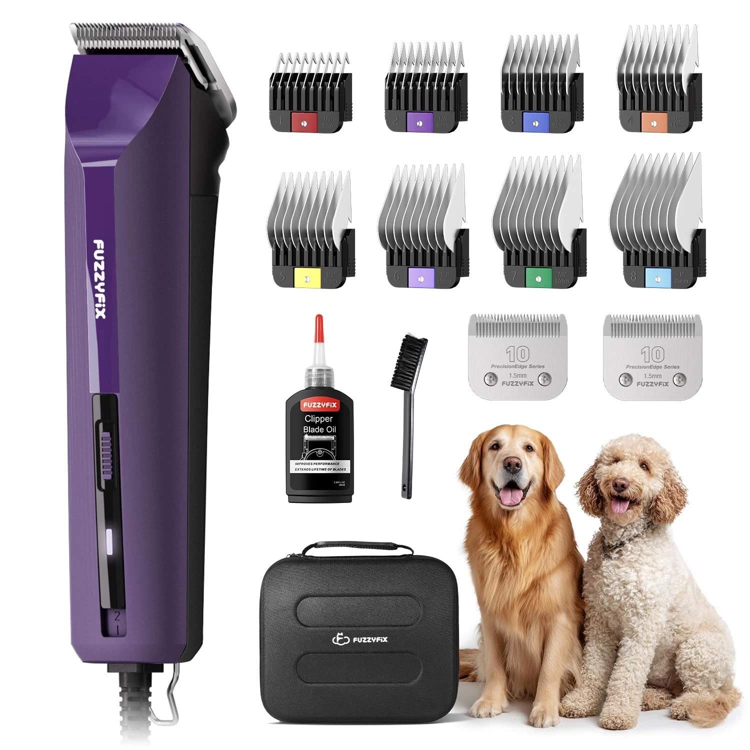 AmpFix Professional Dog Grooming Clippers - 2 Detachable Blade 8 Metal Combs,...