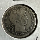 1909 D Barber Quarter Circulated Silver 25c Coin Collectible