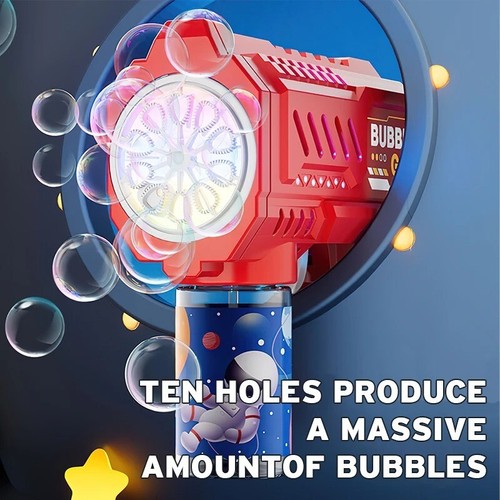 10-Hole Handheld Light Bubble Machine - Automatic Electric Bubble Gun for Kids - 第 6/9 張圖片